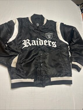NFL Raiders Black and White Varsity Jacket
